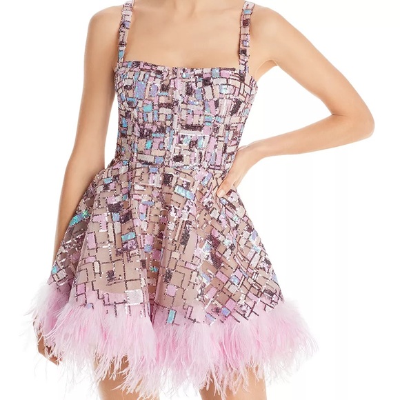 Bronx and Banco Pink Feathered Mini Dress - Picture 3 of 6
